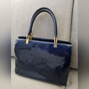 Vintage Koret Bag, Blue Snakeskin Pattern With Gold Accents